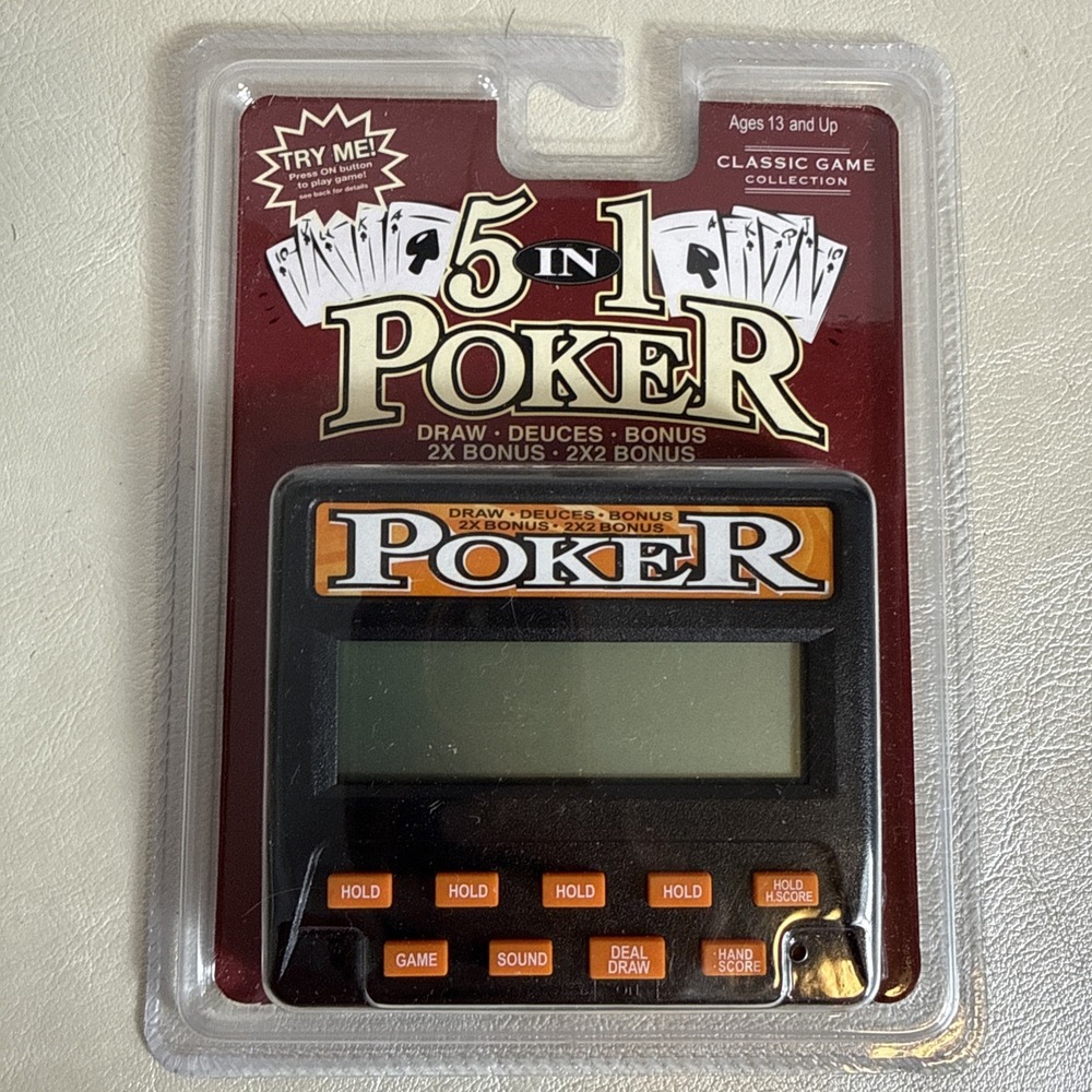 5-in-1 Poker Electronic Handheld Game Classic Collection Model 77701 New/Sealed
